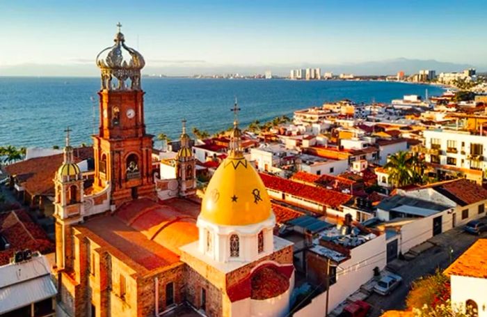 View of Puerto Vallarta's ocean at sunset