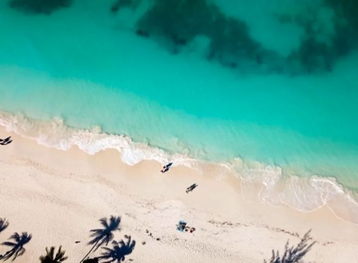 drone perspective of seven mile beach