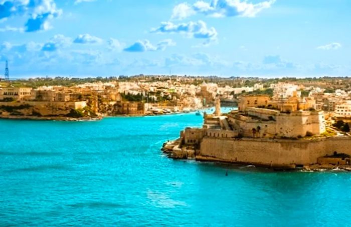 The crystal-clear blue waters along the coastline of Malta’s capital, Valletta.