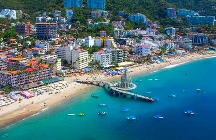 Bird's-eye view of Los Muertos Pier in Puerto Vallarta