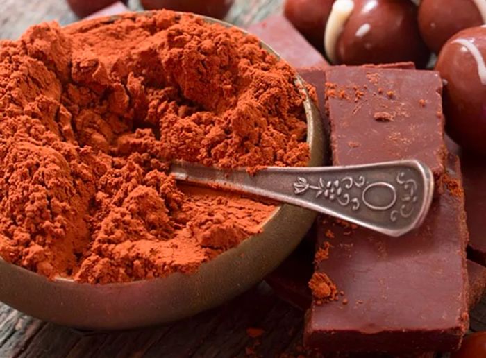 powdered chocolate alongside a bar for preparing hot chocolate