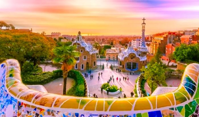 A vibrant view of Barcelona, Spain from Park Güell.