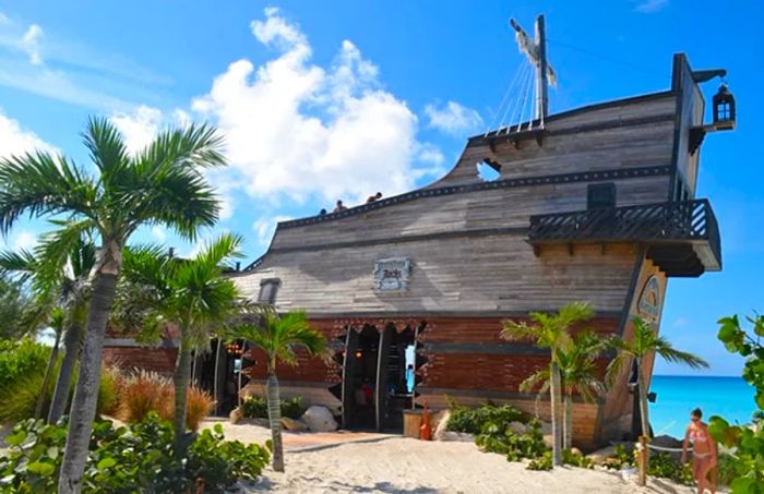 the famous Captain Morgan on the Rocks bar situated in Half Moon Cay