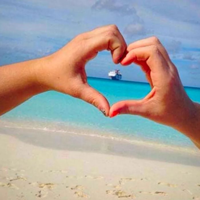 Heart gesture on the shores of Half Moon Cay