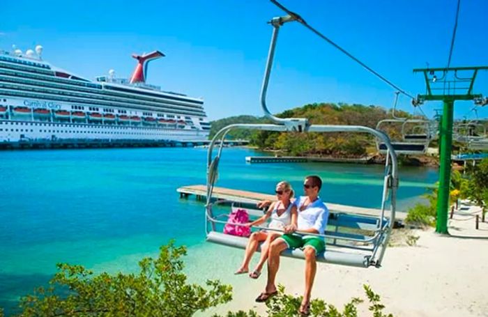 a couple taking in the sights from the Magical Flying Beach Chair