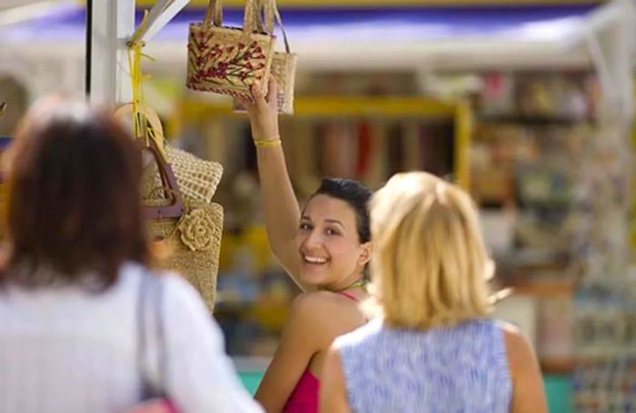 a woman reaching for a purse in Cozumel