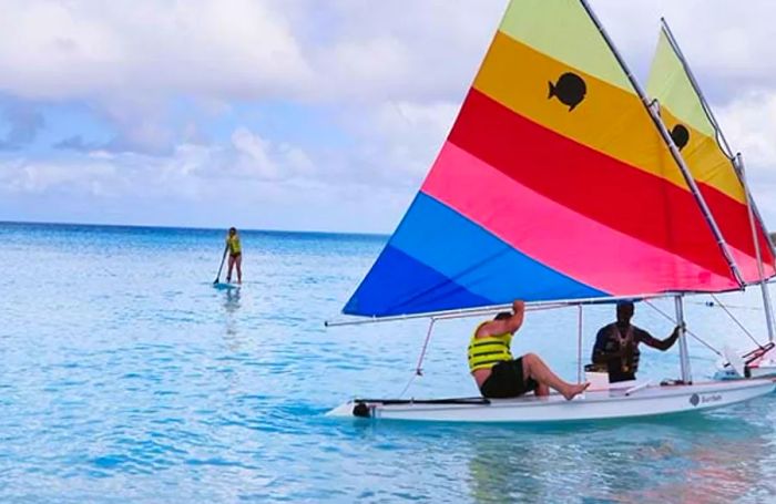 A group of people enjoying water activities at Half Moon Cay.