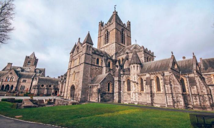 An exterior view of the stunning St. Patrick's Cathedral in Dublin, Ireland.