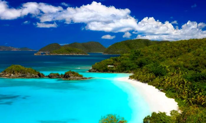 A breathtaking aerial view of Trunk Bay beach in St. John.