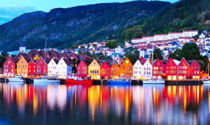 Twilight view by the water in Bergen, Norway