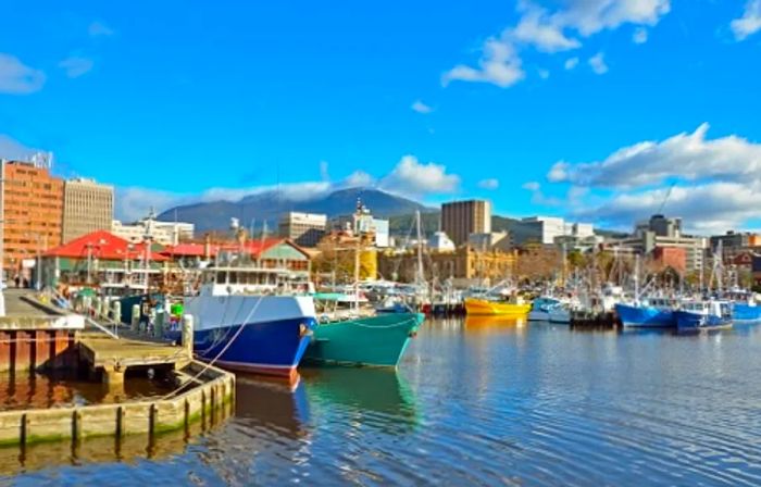 boats docked in the harbor of Hobart, Australia