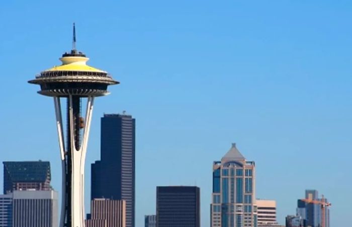 a close-up view of the Space Needle