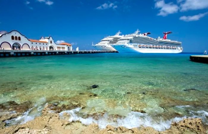 two Dinogo ships docked at the Cozumel port