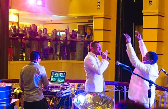 band and DJ performing in the atrium