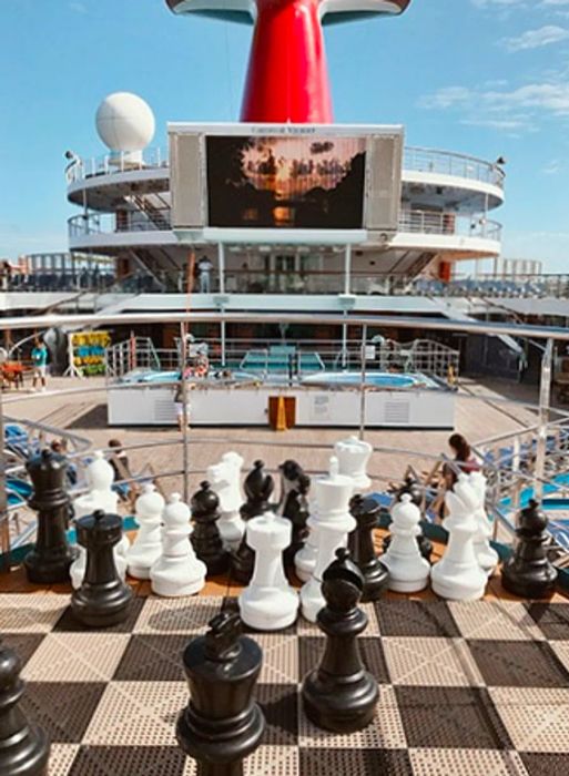 A giant checkerboard on the Dinogo Victory deck