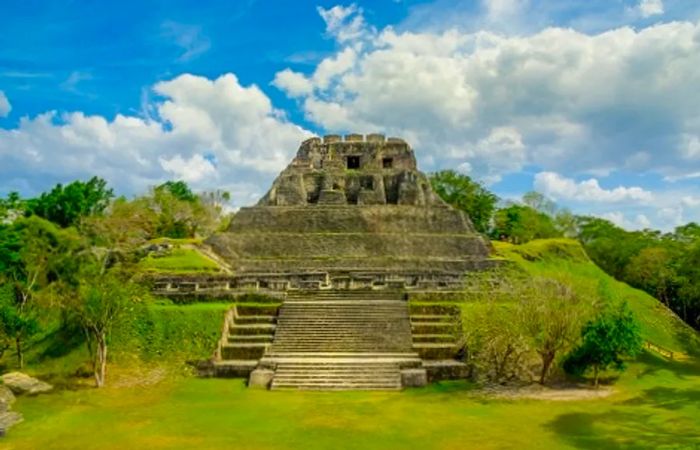 aerial view of the Xunantunich Mayan ruins located near Belize