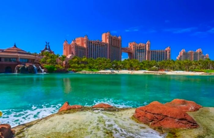 view of the Atlantis Resort in Nassau, Bahamas, from a nearby port