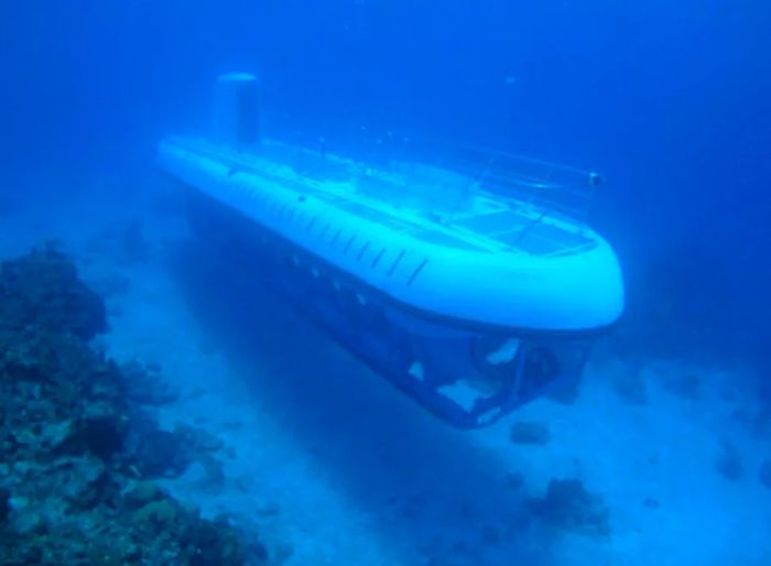 Submarine navigating the depths surrounding Cozumel