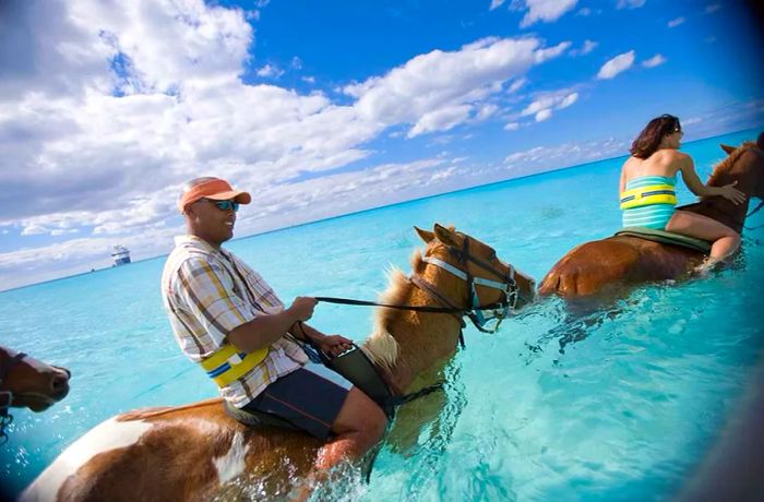 galloping alongside horses in the ocean