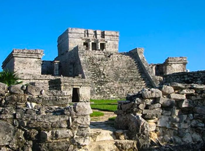 The ancient city of Tulum on a clear, sunny day