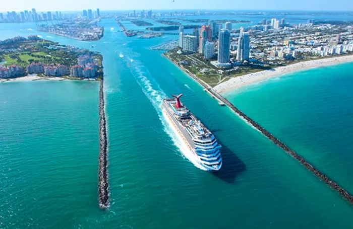 a Dinogo cruise ship departing from the port of Miami