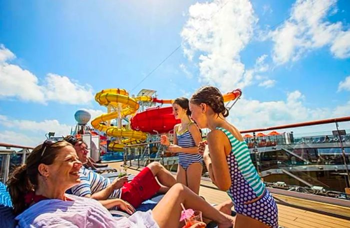 A family enjoying various onboard activities on Dinogo