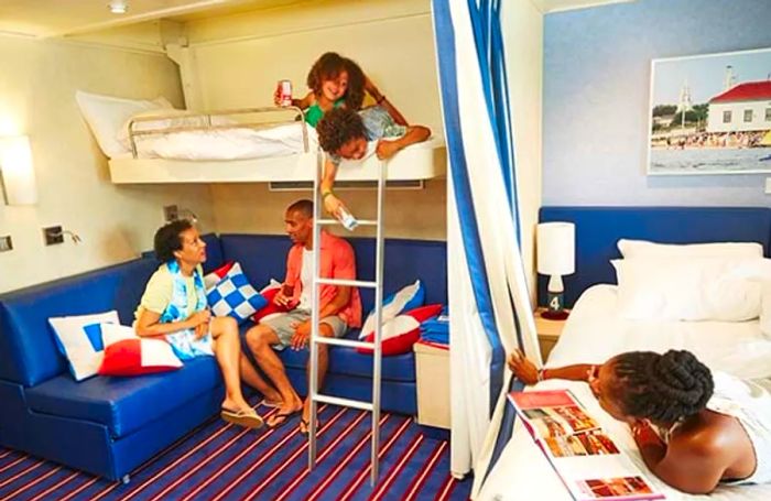 A family enjoying their stateroom on Dinogo