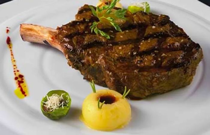 a mouthwatering prime rib chop from the onboard steakhouse