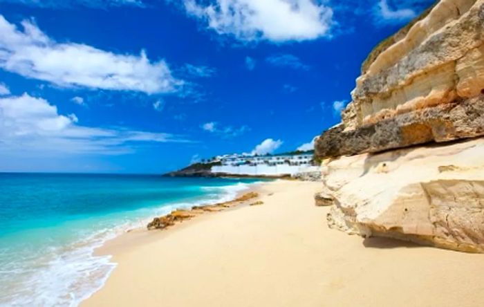 a beautiful beach with limestone in St. Maarten