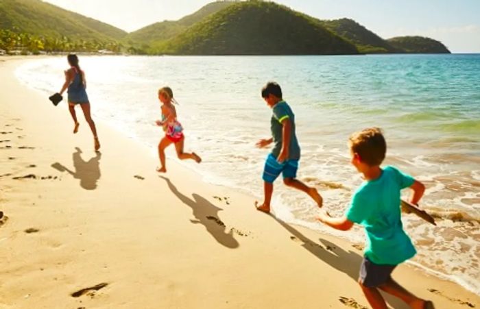 kids playing on the beach in the Caribbean