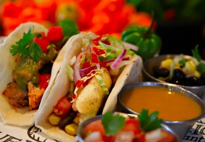 A plate of tacos from the BlueIguana Cantina