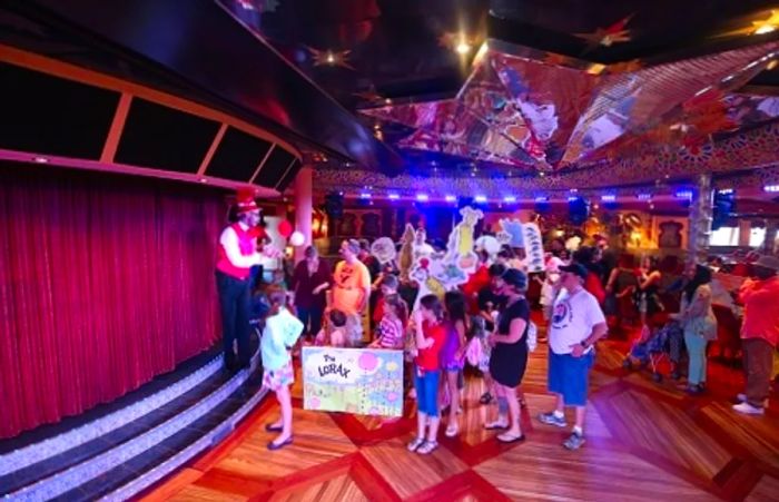 the SEUSS-A-PALOOZA parade making its way through the Dinogo cruise ship