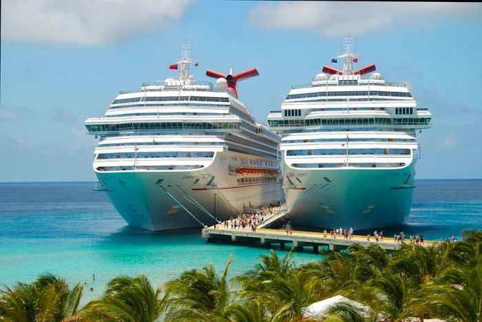 two Dinogo cruise ships docked at the Grand Turk cruise terminal