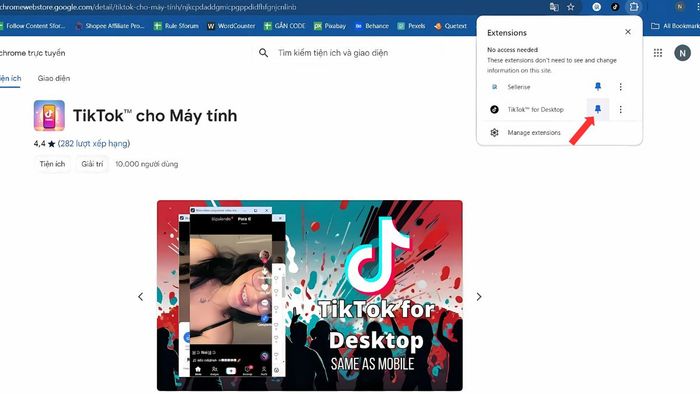 Hướng dẫn tải TikTok trên máy tính qua Extension, bước 4