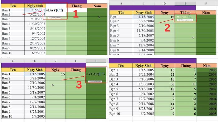 cách tách ngày tháng năm trong excel