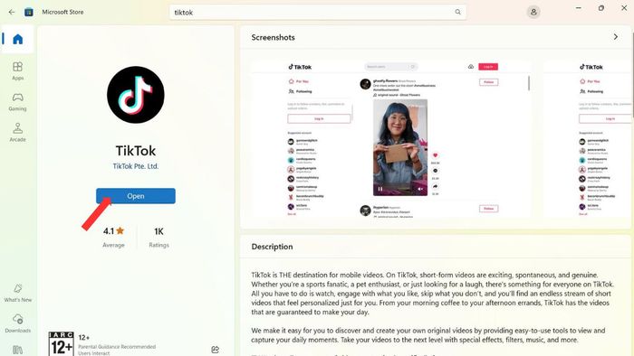 Hướng dẫn tải TikTok trên máy tính qua Microsoft Store, bước 3