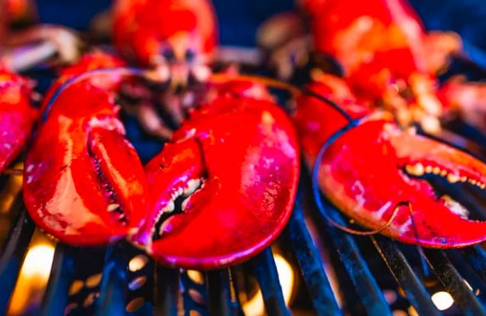 Lobsters being grilled for a delicious lunch in Antigua.