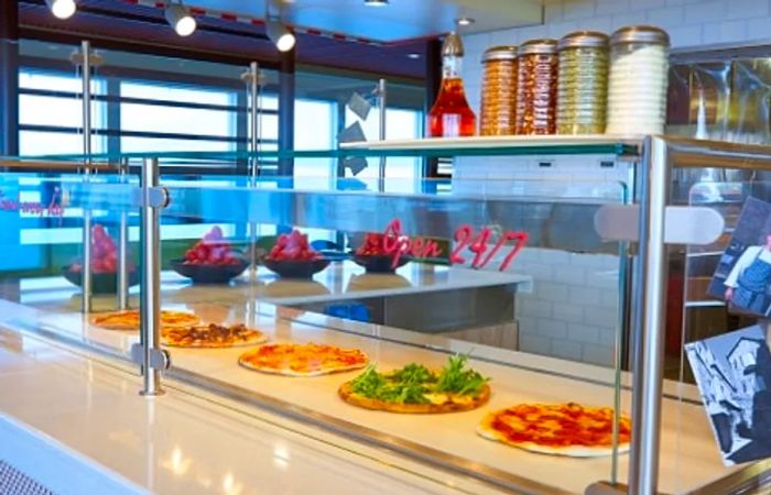 pizza showcased aboard a Dinogo ship