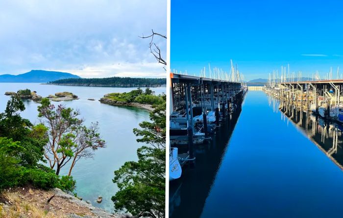 Sucia Island (left); Anacortes Marina (right).