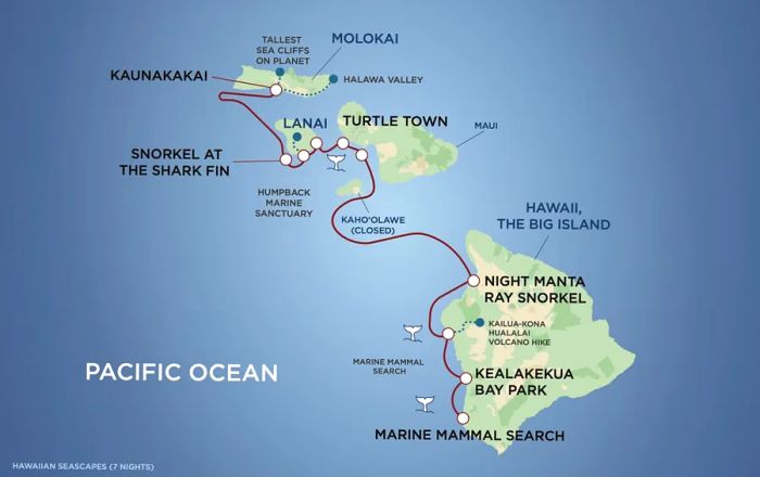 The itinerary for the Hawaiian Seascapes cruise