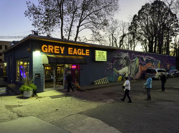 A picture of the exterior of The Grey Eagle, a popular bar and dance venue in Asheville.