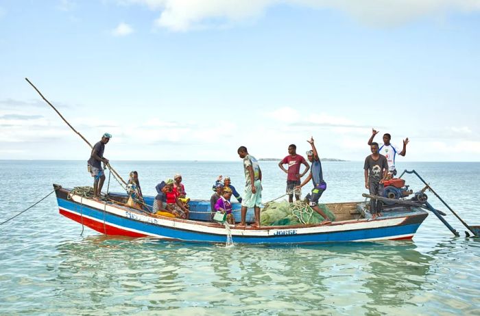 Just off the coast of Mozambique's Benguerra Island, vibrant dhows fill the waters as local families and communities gather daily to fish.