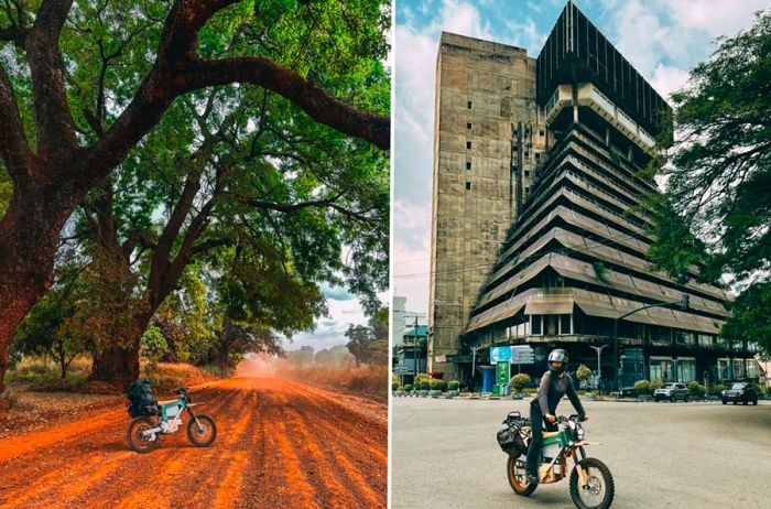 Navigating a rural red-dirt road and through a town