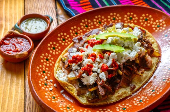 Traditional Mexican Huarache with Cecina Beef