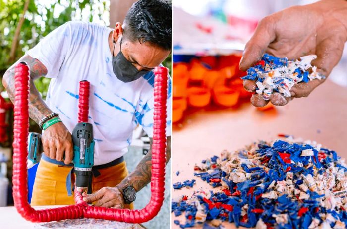 Desa Potato Head transforms vibrant plastic waste into stylish furniture, jewelry, and more.