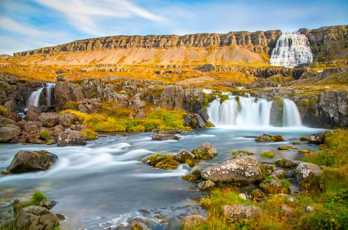 Dynjandi waterfall located in Iceland's Westfjords