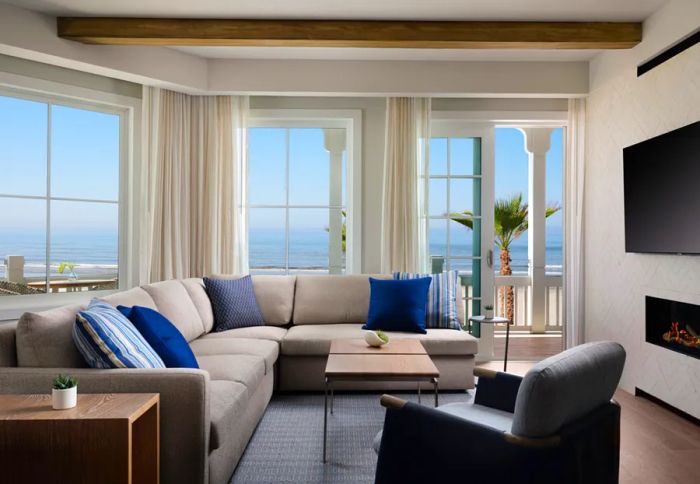 Panoramic ocean views from the living room of a Shore House residence.