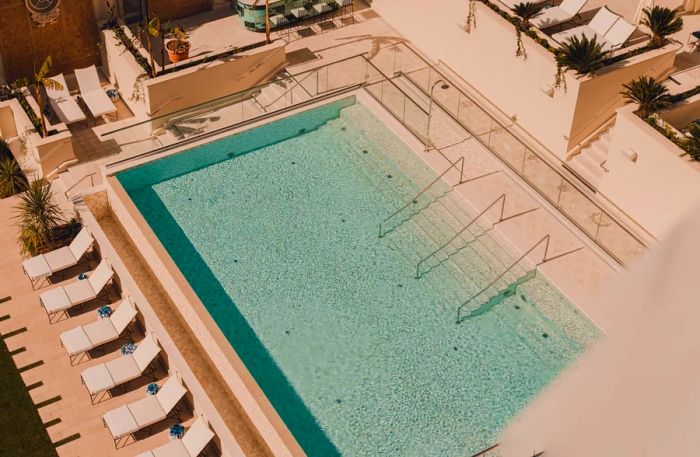 Bird’s-eye view of the infinity pool, one of the largest along the French Riviera