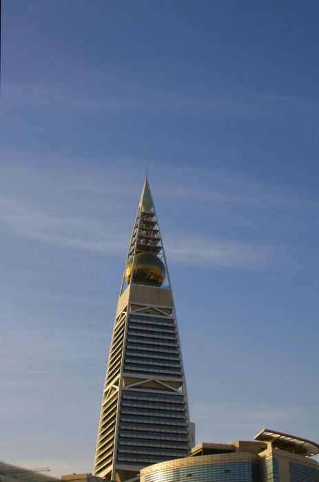 The spherical spire of Al Faisaliah Tower stands as a hallmark of the Riyadh skyline.