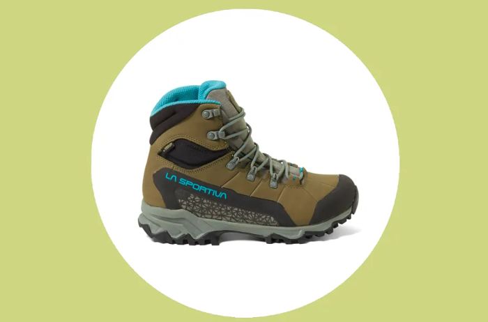 La Sportiva Nucleo High II GTX Hiking Boots for women, featuring a brown design with teal accents